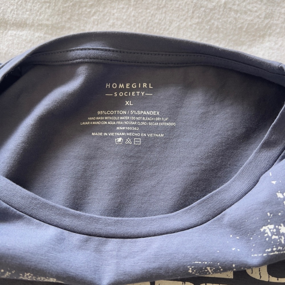Homegirl Society XL Blue Gray Graphic Long Sleeve Tee Club Sports Push Harder 78 - Picture 8 of 8
